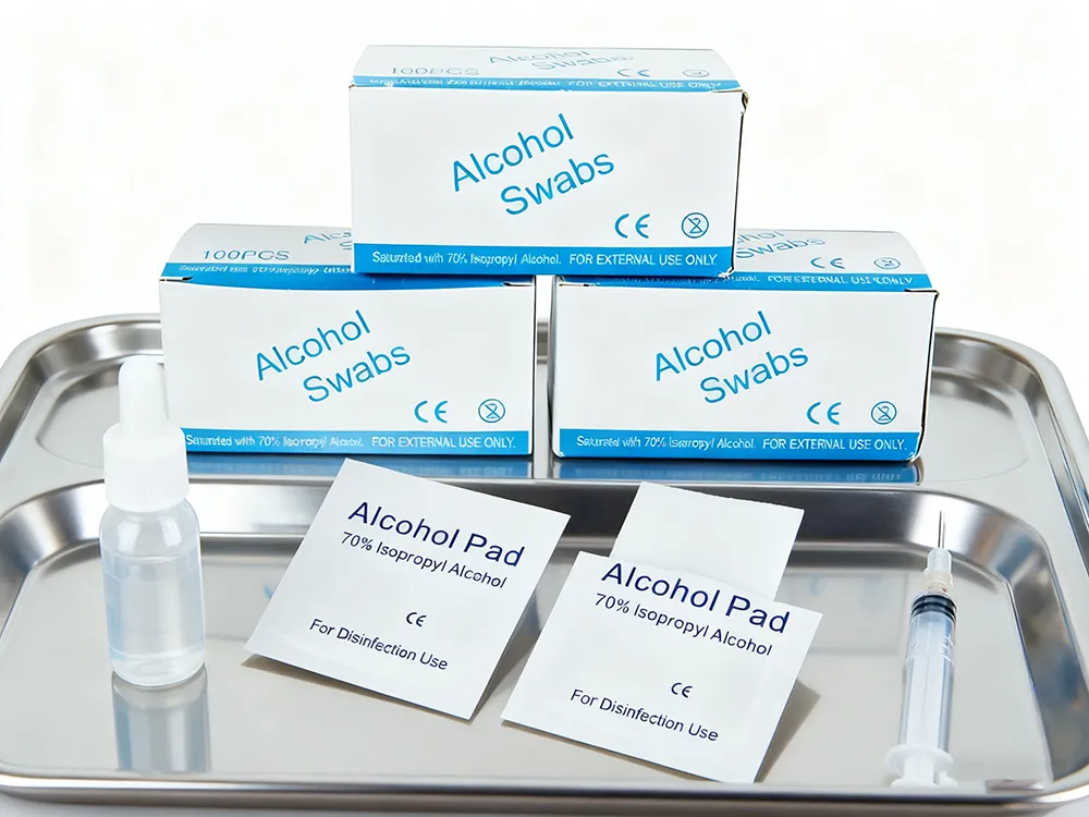 clean vial alcohol pads in tray 1 Medical tray with a sterile vial and Shevenmed alcohol pads, representing full procedure setup