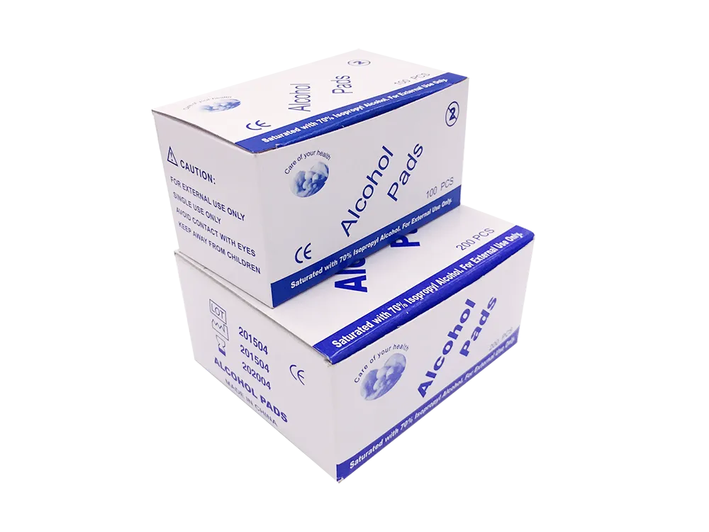 shevenmed pads in different sizes wholesale Variety of Shevenmed alcohol pad sizes stacked, representing comprehensive wholesale inventory options